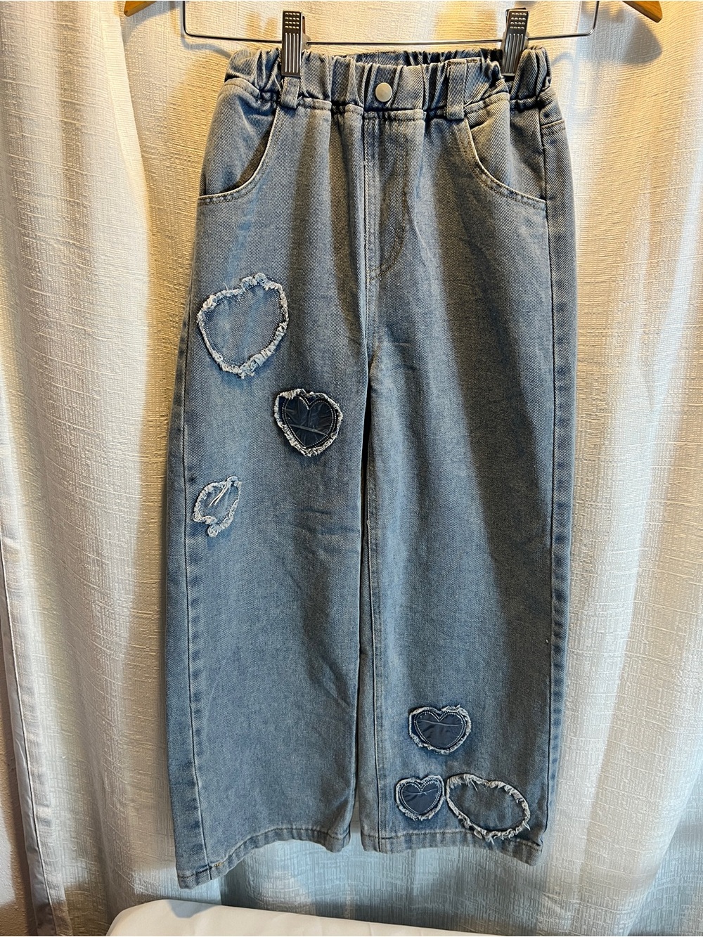 Girls' Blue Heart Patch Wide-Leg Jeans GIRLS 10-12